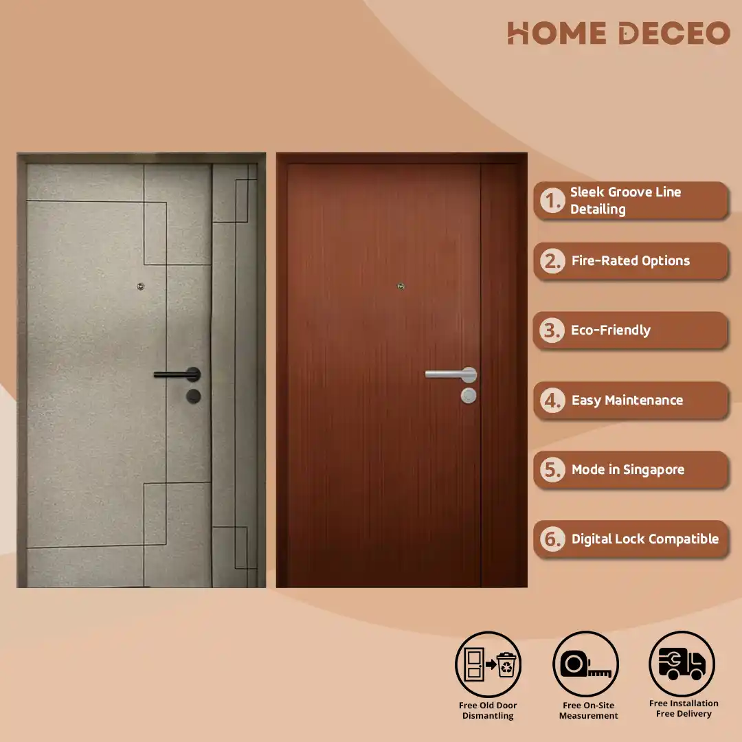 Groove Line Design Full Solid Laminate Main Door