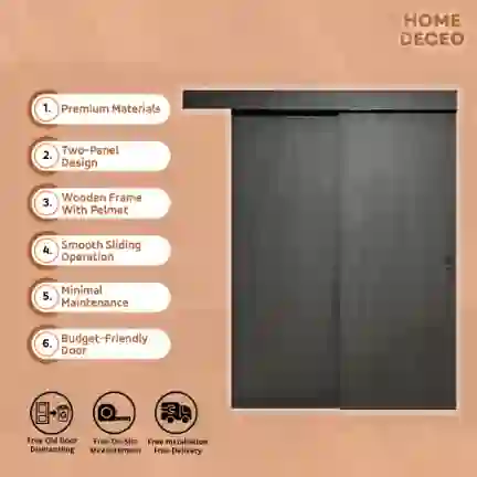 Two Panel Wooden Sliding Door with Pelmet