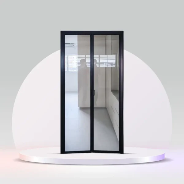 aluminum slim frame folding door with 5mm clear tempered glass Black Frame_black